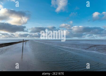 Paesaggio al Benser Aussenentief, Bensersiel, Germania, bassa Sassonia, Germania, Europa Foto Stock