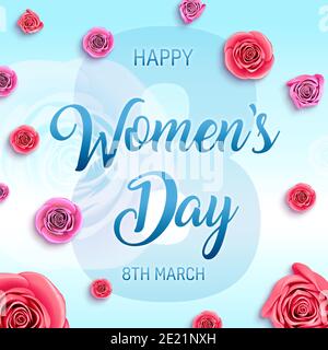 Banner per le festività femminili. 8 marzo illustrazione della carta quadrata del giorno delle donne internazionale. Foto Stock