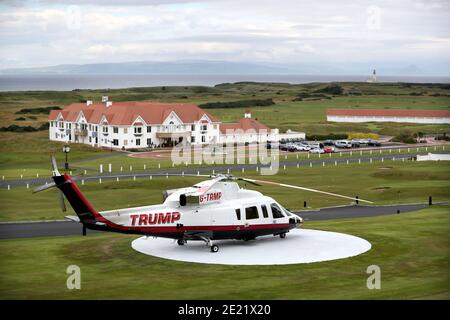 File foto datata 28-06-2017 dell'elicottero Trump a Trump Turnberry in Ayrshire. Foto Stock