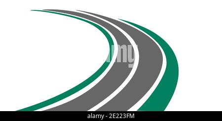 Rendering 3D di un'icona di strada lastricata tortuosa con verde fondo stradale erboso Foto Stock