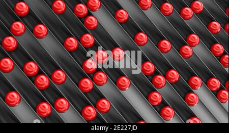 sfondo geometrico astratto di sfere rosse su semi-tubi neri. rendering 3d. Foto Stock