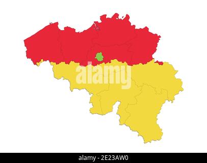 Mappa del Belgio, singole regioni, province del Belgio, isolate su sfondo bianco Foto Stock