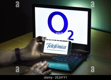 Il logo O2 Telefonica Foto Stock