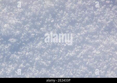 Sfondo di tessitura della neve, risorsa grafica per i progettisti. Immagine di neve fresca appena caduta Foto Stock