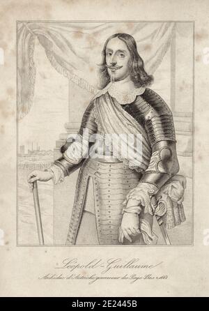 Incisione di Arciduca Leopoldo Guglielmo d'Austria (1614 - 1662) era un austriaco comandante militare, Governatore dei Paesi Bassi spagnoli dal 1647 a 16 Foto Stock