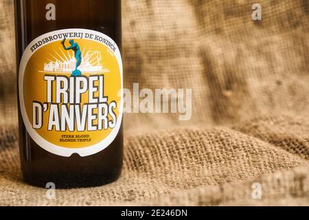 ANVERSA, BELGIO - 31 dicembre 2020: Anversa, Belgio, dicembre 2020: Editoriale illustrativo: Tridel D'Anvers birra di specialità belghe della birreria De Koni Foto Stock