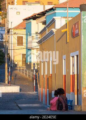 Casa cittadina tradizionale (Sobrado). Sao Filipe, la capitale dell'isola. Isola di Fogo (Ilha do Fogo), parte di Capo Verde nell'atlantico centrale. Foto Stock