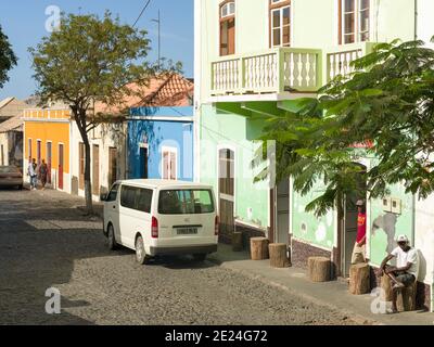 Casa cittadina tradizionale (Sobrado). Sao Filipe, la capitale dell'isola. Isola di Fogo (Ilha do Fogo), parte di Capo Verde nell'atlantico centrale. Foto Stock