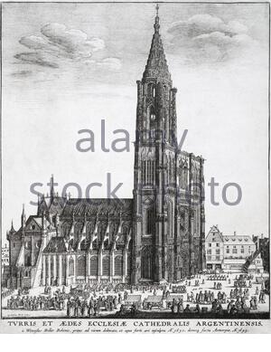 Cattedrale di Strasburgo, incisione di Wenceslaus Hollar boema dal 1645 Foto Stock