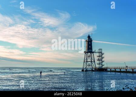 Faro Obereversand, Dorum-Neufeld, bassa Sassonia, Germania, Europa Foto Stock