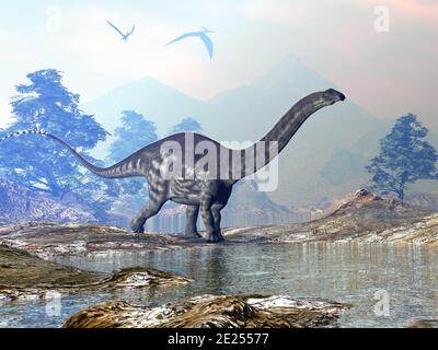 Apatosaurus dinosauro camminare - rendering 3D Foto Stock