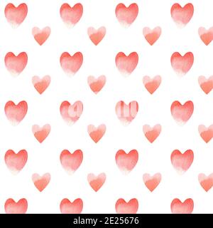 Colore rosso senza cuciture sfumatura cuori dipinti a mano motivo. San Valentino sfondo rosa Foto Stock