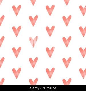 Motivo senza cuciture con cuori color acqua rossi. Sfondo romantico design. Buon giorno di San Valentino motivo cuore acquerello rosa Foto Stock