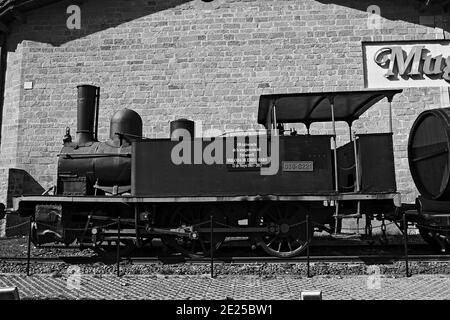 Replica del treno a vapore in occasione della celebrazione del 150 anni (1863-2013) poiché l'inaugurazione della linea ferroviaria che collega Miranda de Ebro e Haro, Bodegas Muga, S Foto Stock