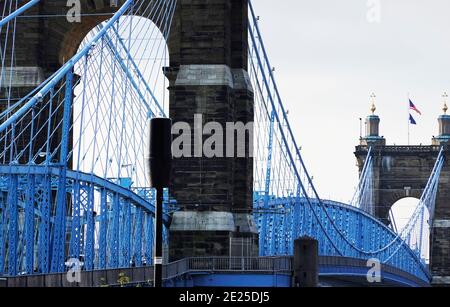 Ponte sospeso Roebling a Cincinnati, Ohio Foto Stock