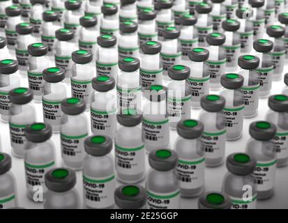 Grandi quantità di concetto di flaconi di vaccinazione del virus Corona Foto Stock