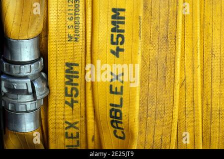 Vigili del fuoco. Veicolo di emergenza. Impianto sprinkler. Francia. Foto Stock