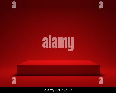 Piattaforma rossa su sfondo rosso per mostrare il prodotto. rendering 3d Foto Stock