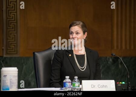 Washington, Stati Uniti d'America. 12 gennaio 2021. Dr. Lindsay P. Cohn Professore associato, U.S. Naval War College appare prima di una commissione del Senato per l'audizione dei servizi Armed per esaminare il controllo civile delle forze armate, nel palazzo degli uffici del Senato Dirksen a Washington, DC, Martedì, 12 gennaio 2021. Credit: Rod Lamkey/CNP | Usage worldwide Credit: dpa/Alamy Live News Foto Stock