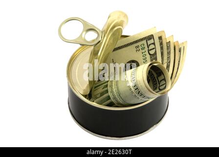 Una lattetta di dollari, pronta ad usare denaro Foto Stock