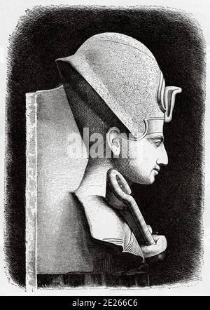Ritratto del faraone Ramses II, è considerato il faraone più grande, famoso e più potente dell'impero egiziano e oppressore degli ebrei, antico impero egiziano. Egitto. Vecchia illustrazione dell'incisione dal libro Storia universale di Oscar Jager 1890 Foto Stock