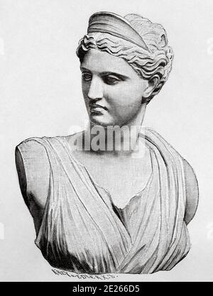 Artemide o Diana di Versailles, la dea della caccia. Grecia storia antica. Vecchia illustrazione dell'incisione dal libro Storia universale di Oscar Jager 1890 Foto Stock