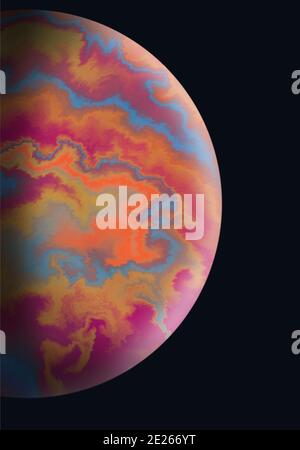 Alien Planet, colorato e isolato nello spazio nero della galassia, sfondo fantastico con grafica rosa e arancione. Foto Stock