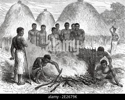 Guarigione rituale da ferite da sparo. The Last Journals of David Livingstone, missionario scozzese ed esploratore, 1866-1873. Vecchia incisione El Mundo en la mano 1878 Foto Stock