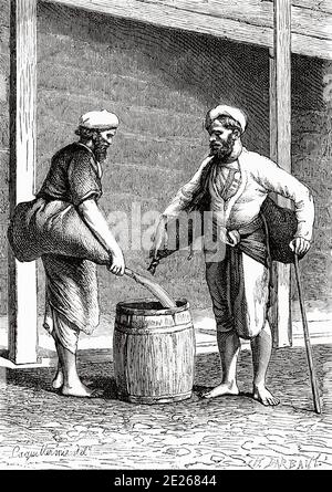 Ritratto di Calcutta Water Carriers, India. Vecchia illustrazione di incisione da El Mundo en la mano 1878 Foto Stock