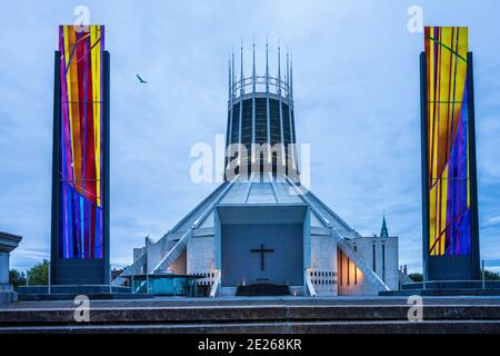 Liverpool Metropolitan Cathedral, la Metropolitan Cathedral of Christ the King Liverpool. Cattolico romano - architetto Federico Gibberd 1962-1967. Foto Stock