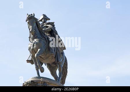 Statua di George Washington sulla fontana Washington Monument a Philadelphia, Stati Uniti. Situato all'Eakins Oval, vicino al Museo d'Arte di Philadelphia, Foto Stock