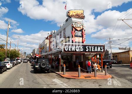 Geno's Steakhouse ristorante a Philadelphia, Stati Uniti. Il ristorante South Philadelphia e' rinomato per i suoi esteaks. Foto Stock