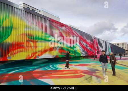 Kunstausstellung von Katharina Grosse 'IT wasn´t us', Rieckhallen, Hamburger Bahnhof, Moabit, Mitte, Berlino, Deutschland Foto Stock