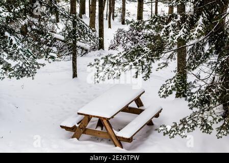 Montebello, Canada - 2 gennaio 2021: Splendida vista sul campo innevato di Omega Park Foto Stock