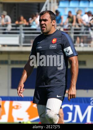 Il giocatore di rugby francese David Marty durante una sessione di allenamento di rugby allo stadio Aime Giral di Perpignan, nel sud della Francia, il 31 luglio 2011. La squadra francese prepara la prossima Coppa del mondo 2011 in Nuova Zelanda. Foto di Michel Clementz/ABACAPRESS.COM Foto Stock