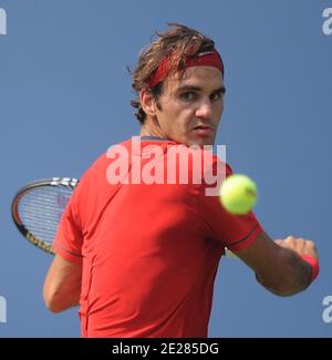 Roger Federer di Suis in azione contro il re Cilico di Marin Croazia durante il giorno 6 al US Open, a Flushing Meadows, New York City, NY, USA, 3 settembre 2011. Foto di Mehdi Taamallah/ABACAPRESS.COM Foto Stock