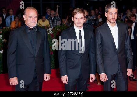 (L-R) attori Lluis Homar, Daniel Bruhl e Alberto Ammann arriveranno per il Red Carpet della prima di 'Evaa' durante il 68° Festival Internazionale del Cinema di Venezia a Palazzo del Casino il 7 settembre 2011 a Venezia, Italia. Foto di Nicolas Genin/ABACAPRESS.COM Foto Stock