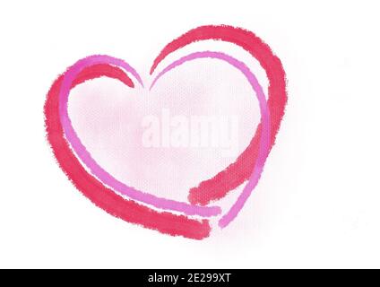 Cuore disegnato a mano con l'ombra del colore rosa per la decorazione di San Valentino e carte regalo di dolcetto. Cuore in amore dipinto da grunge pennello per Foto Stock