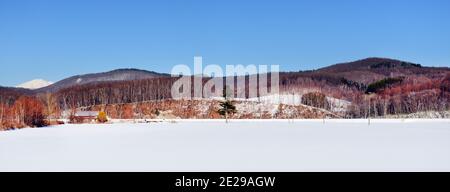 Paesaggi panoramici innevati a Hokkaido, Giappone. Foto Stock