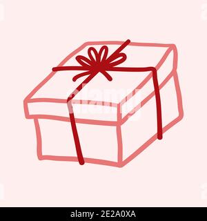 San Valentino tema doodle icona della scatola presente con un arco isolato su un rosa Foto Stock