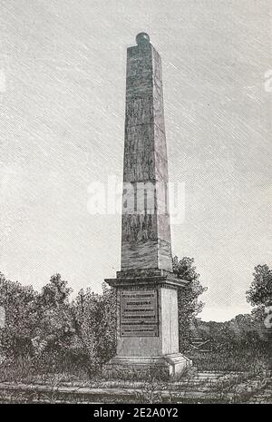 Monumento all'imperatore russo Alessandro i ad Orenburg. L'incisione del 19 ° secolo. Foto Stock