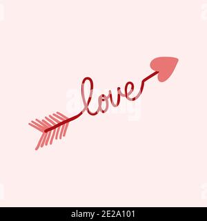 San Valentino tema doodle icona della freccia disegnata a mano con forma del cuore isolata su un rosa Foto Stock