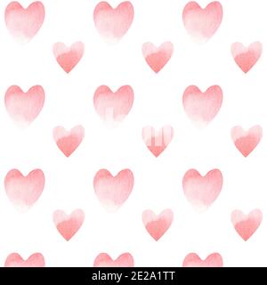 Colore acquerello rosa senza cuciture motivo cuori dipinti a mano. San Valentino sfondo rosa Foto Stock