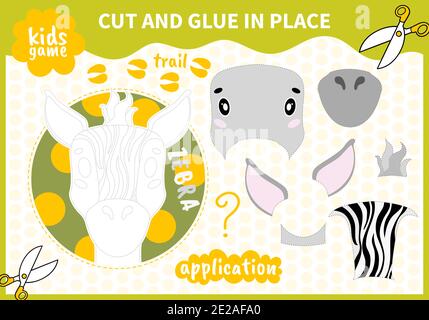I bambini bordo animale gioco applique taglio e colla in posizione Per i preschoolers e gli allievi della scuola primaria worksheet.Page leggere e abbinare per i bambini Illustrazione Vettoriale