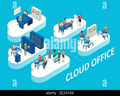 Illustrazione isometrica del vettore di concetto di cloud Office Illustrazione Vettoriale