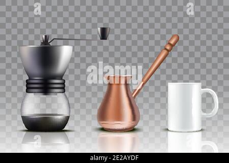 Set di caffè turco, illustrazione vettoriale realistica Illustrazione Vettoriale