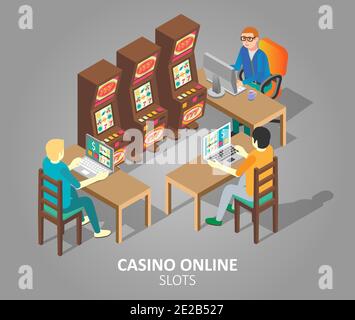 Illustrazione isometrica vettoriale degli slot online del casinò Illustrazione Vettoriale