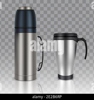 Thermos termo Cup vettore realistic mockup set Illustrazione Vettoriale