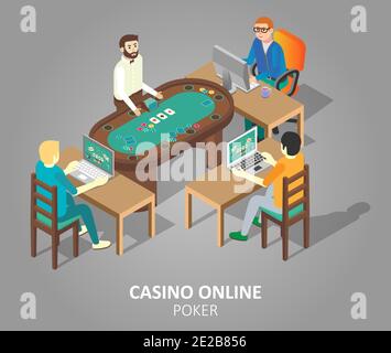 Illustrazione isometrica del vettore di poker online del casinò Illustrazione Vettoriale