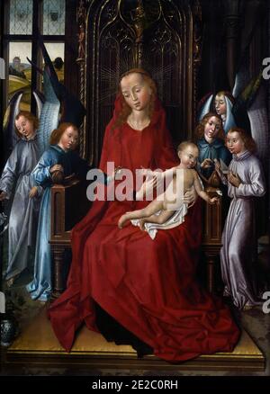 Vergine intronizzata con Angeli Maestro della leggenda Barbara 1470- 1500 Belgio Fiammingo ( Maître de la Légende de sainte Barbe attivo a Bruxelles, circa 1470-1500 ) Foto Stock